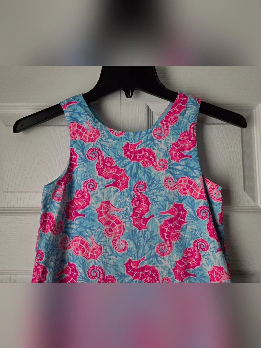 Tommy Bahama Girls Pink Seahorse Print Dress with Light Blue Background Size 7
